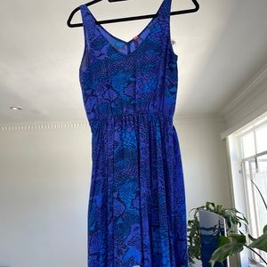 Bright blue snakeskin silk dress